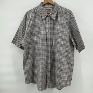 Wrangler Rugged Wear Shirt Mens 2XL Western Plaid Brown Blue Dadcore Workwear